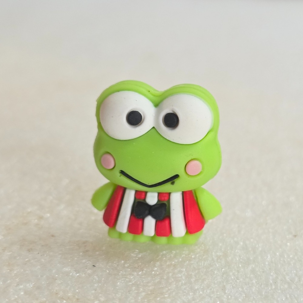 Sanrio Keroppi Figure Miniature Vinyl 1" Red & White Striped Black Bow Tie